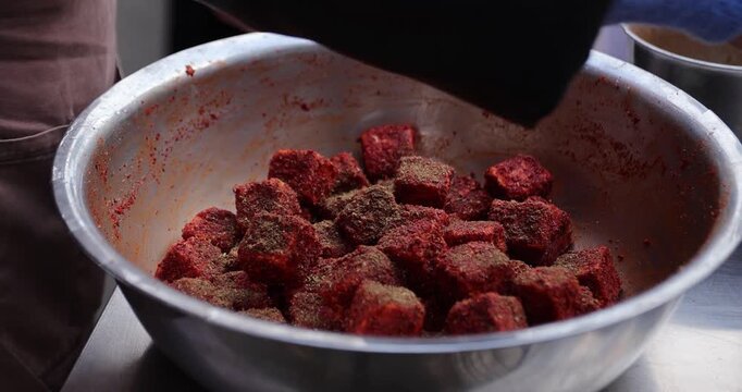 Mold tofu or commonly called hairy tofu sold on the street in China.