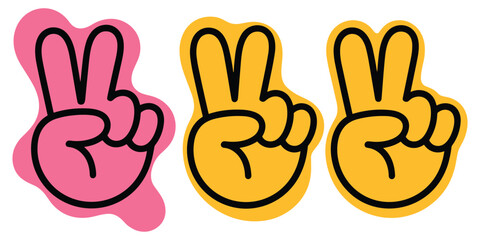Obraz premium Peace hand sign icon set vector isolated on white background flat style symbol collection