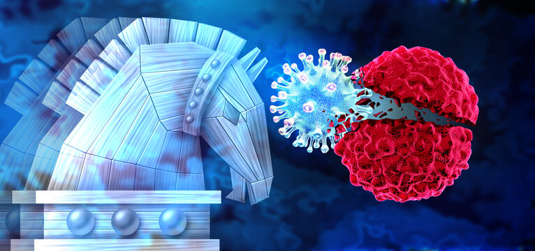Trojan Horse Treatment and new therapy as hidden specially engineered cells viruses antibodies or nanoparticles to secretly deliver therapeutic agents directly to diseased cells while minimizing effec