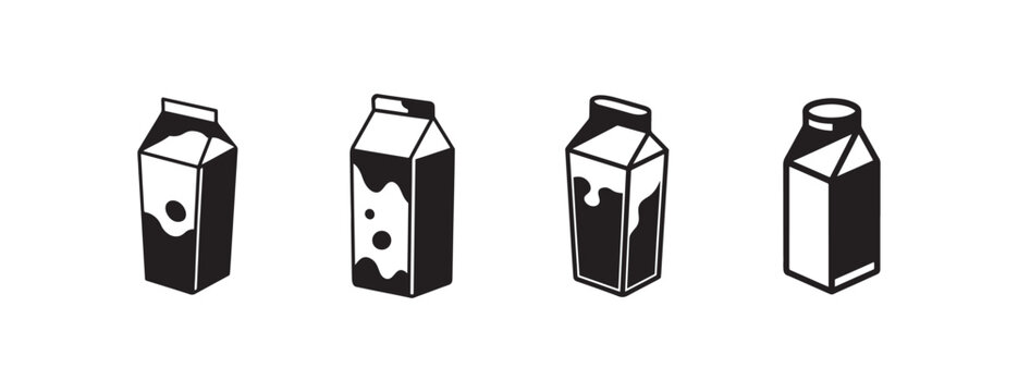 milk carton designs with spouts and caps on white background for packaging and dairy product illustrations  milk cartons in various orientations and styles