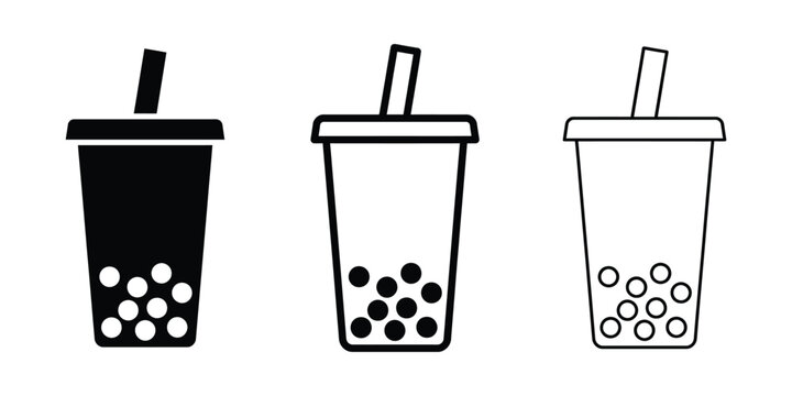 Bubble Tea Boba icon silhouette vector outline and line art