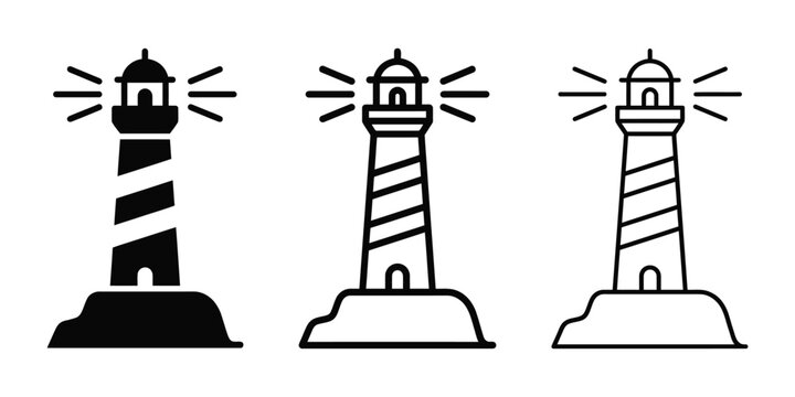 Coastal lighthouse icon silhouette vector outline and line art