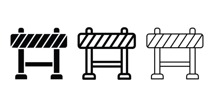 Construction road barrier icon silhouette vector outline and line art