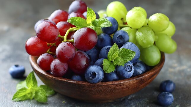 Colorful Fresh Grapes and Blueberries Healthy Antioxidant Fruit Mix Close-Up