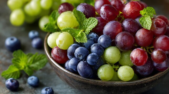 Colorful Fresh Grapes and Blueberries Healthy Antioxidant Fruit Mix Close-Up