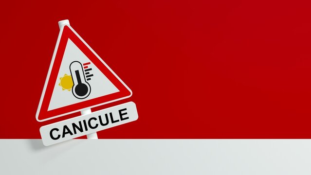 Panneau d'alerte canicule sur fond rouge - illustration 3D