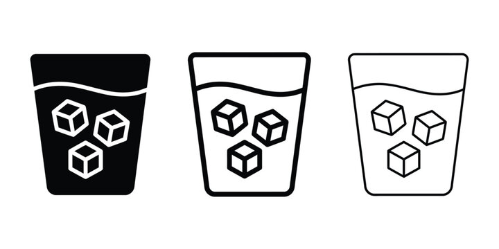 Glass with ice cube icon silhouette vector outline and line art
