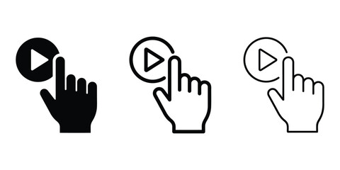 Obraz premium Hand clicking media player icon silhouette vector outline and line art