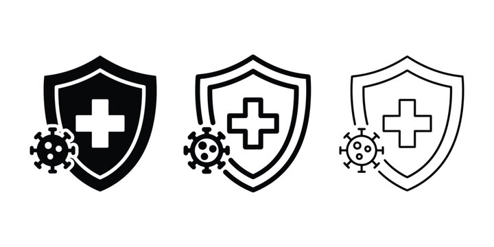 Immune system virus protection icon silhouette vector outline and line art