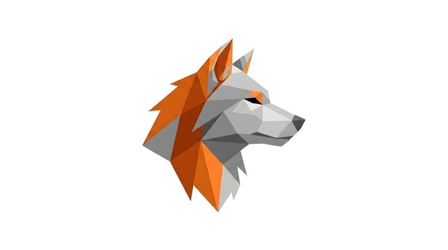 Abstract geometric wolf head logo with orange and grey design for corporate branding