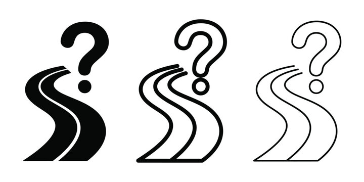 Road leading to question mark icon silhouette vector outline and line art