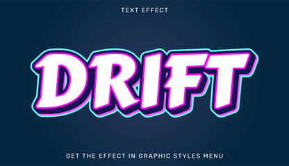 Dynamic 3D drift text effect with white letters and neon purple outline on dark background typography creative template stylized graphicdesign isolated headline © Md