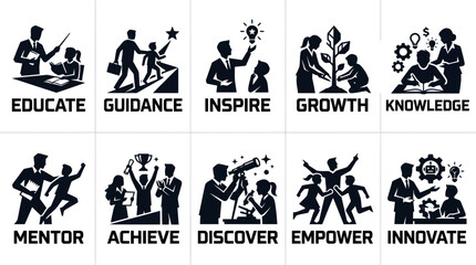 Obraz premium Academic Success and Professional Mentorship Silhouette Icons
