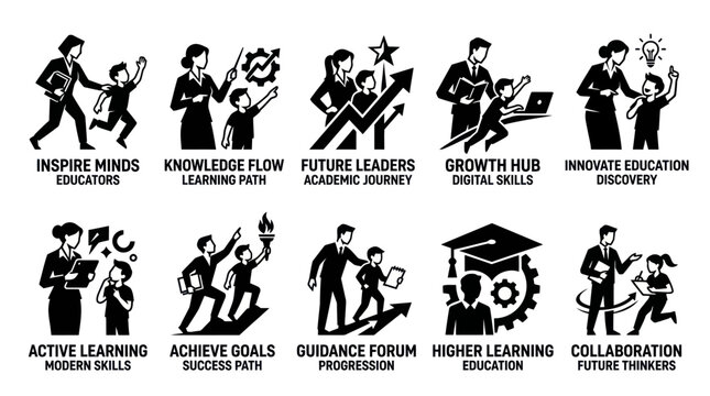 Modern Education Mentorship and Teacher Student Interaction Icons