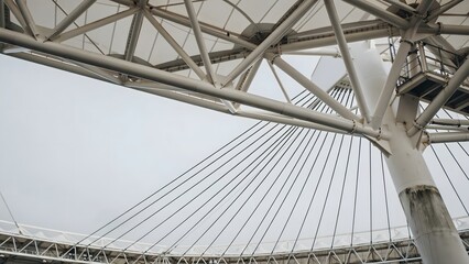 Fototapeta premium Modern Ferris Wheel Structure with Steel Framework and Cable Support System