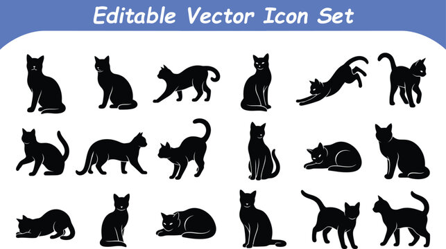 Set of various cat silhouette icons for graphic design with silhouette collection pouncing