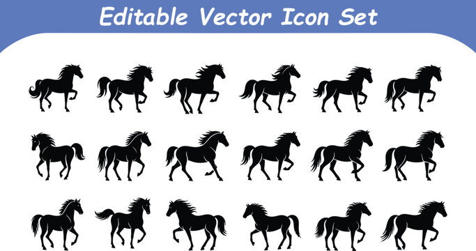 Set of horse silhouettes vector icon collection with silhouette collection stallion wildlife