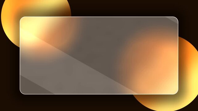 Frosted glass rectangle panel floats over warm glowing golden spheres in this sleek motion video