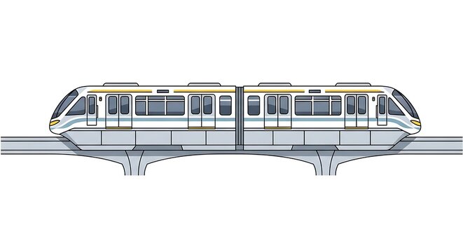 Modern monorail train illustration on elevated track transportation concept art
