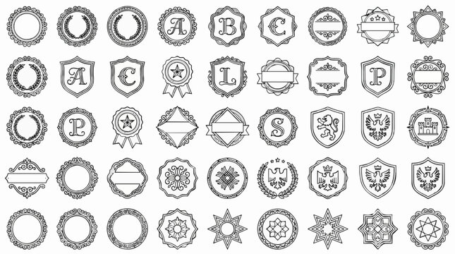 Set of vintage heraldic frames, badges, shields, and monograms. Elegant circular borders and retro luxury emblem templates