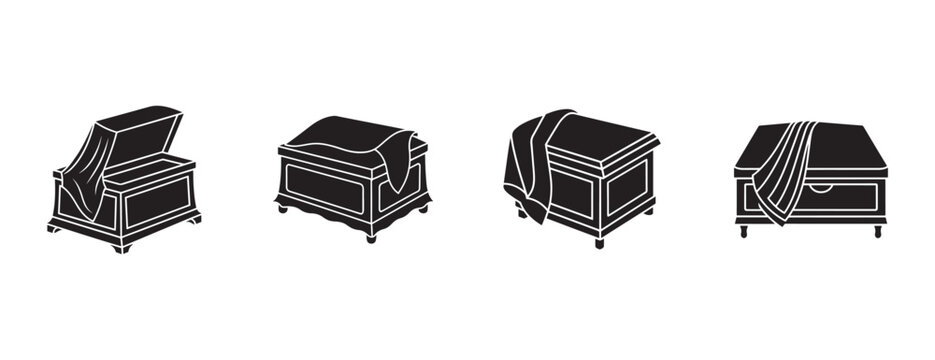coffin with various lid positions on white background  coffin with open lid  coffin with closed lid  coffin with partially open lid  coffin with draped lid