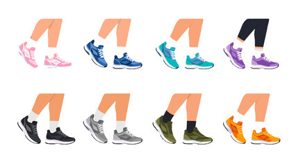 Set of running legs in colorful sneakers isolated on white © icon_art