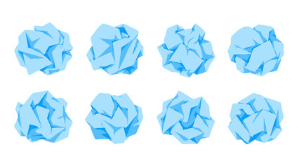 Obraz premium Set of blue crumpled paper balls isolated on white background