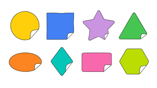 Colorful blank sticker labels in assorted geometric shapes