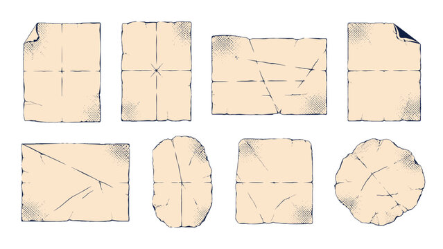 Set of aged paper sheets and torn parchment backgrounds