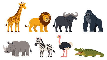 Cartoon safari animals set with giraffe lion zebra and crocodile © icon_art
