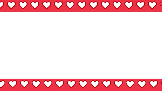 Horizontal red borders filled with scrolling white hearts over a solid white background copy space.