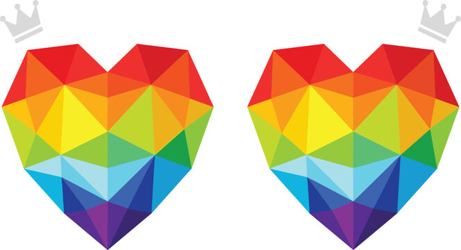 Rainbow Polygon Heart with Crown &ndash; Geometric Low Poly Vector Illustration