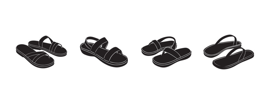pairs of sandals in various positions on white background for design elements  footwear icons