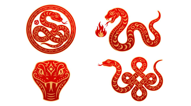 Decorative red snake symbols set in ornate vector style