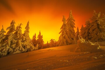 Karkonosze, zachód słońca, krajobraz, góry, piękne chmury, długa ekspozycja, natura © Adrian Jaśpiński