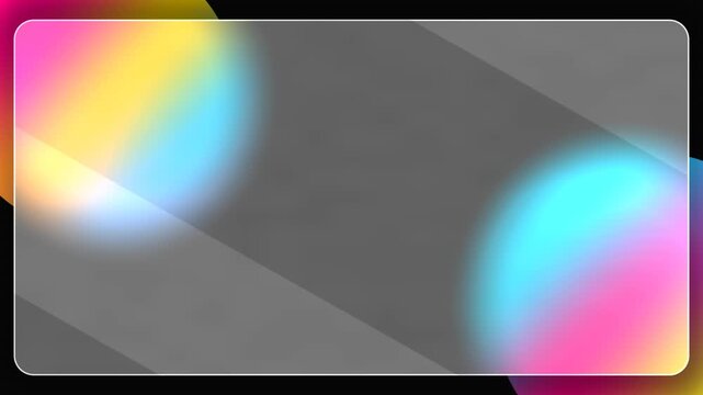 Frosted glass panel overlaying vibrant glowing colorful orbs in this abstract digital motion video clip