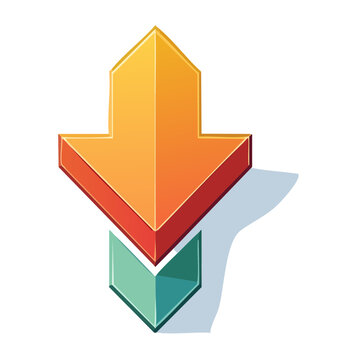 3D downward arrow icon with orange and green colors