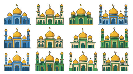 Set of colorful mosque building icons in flat vector style © icon_art