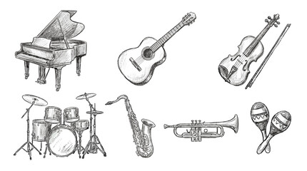 Hand drawn sketch set of assorted musical instruments © icon_art
