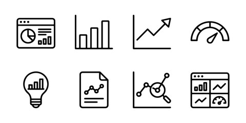 Fototapeta premium Analytics icon set with outline pie dashboard bar chart growth report and KPI for SaaS UI