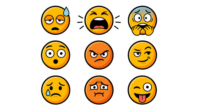 Set of cartoon emoji faces with different expressions
