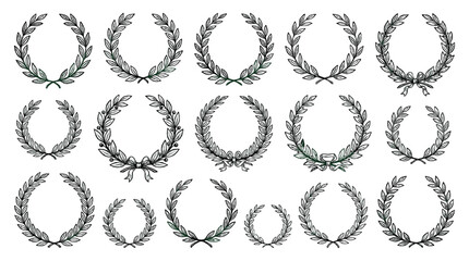 Set of hand drawn leafy wreath frames on white background © icon_art