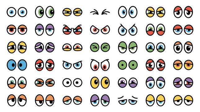 Set of cartoon eyes with different expressions on white