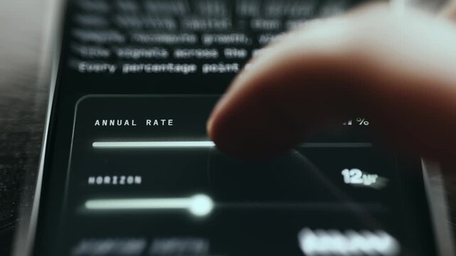 User drags a slider to set the annual rate over a 12-year horizon on an Investment calculator app
