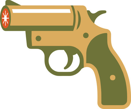 Minimalist Vector Illustration Of A Green And Beige Flare Gun With A Star Burst Muzzle Flash Icon