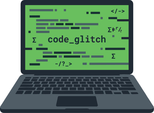 Pixel Art Portable Computer Displaying Green Glitch Programming Code Against A Plain Dark Background