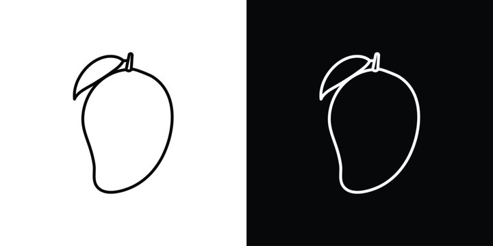 Mango icon outlined in black and white. Editable icons