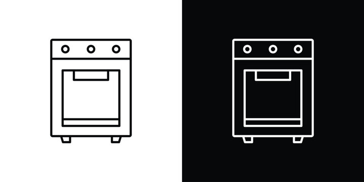 Oven icon outlined in black and white. Editable icons
