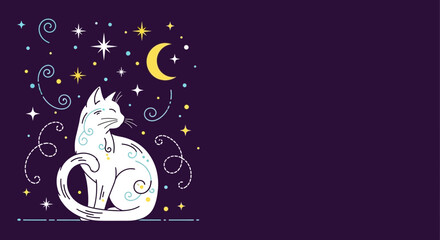 Mystical White Cat with Celestial Stars and Moon Illustration © Ahmad Naufal Haidar 