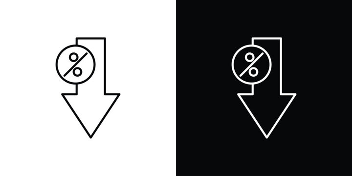 Percent down icon outlined in black and white. Editable icons